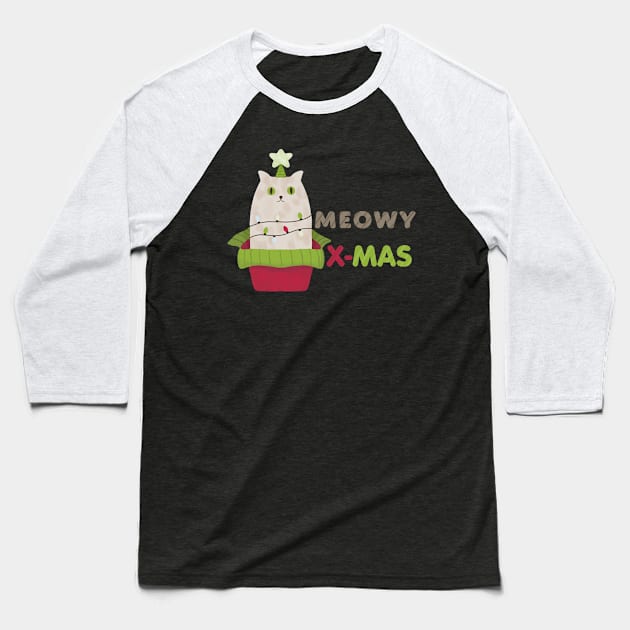 meowy christmas Baseball T-Shirt by derangedexplorer